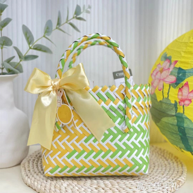 Women's Mini PVC Multicolor Elegant Streetwear Weave Oval Open Handbag