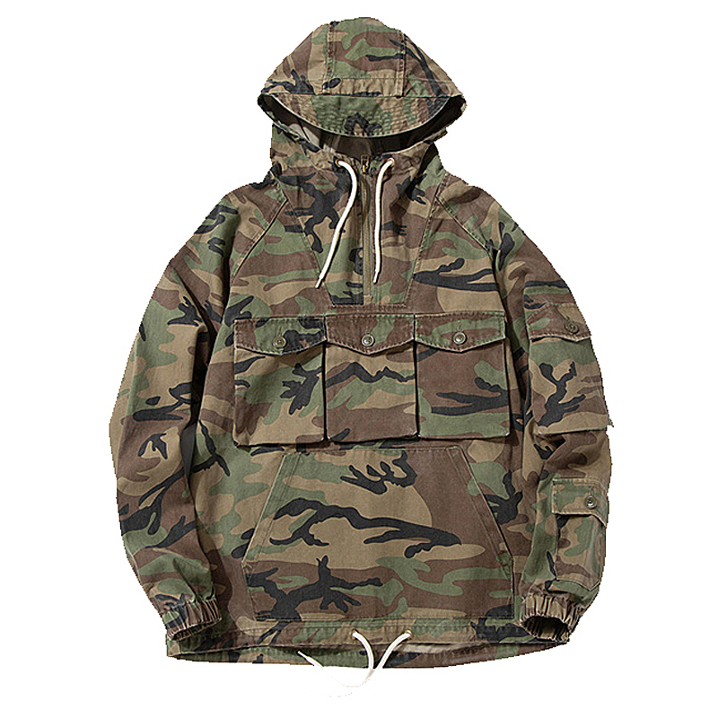 Military Camo Hooded Zip Multi Pocket Casual Hoodie