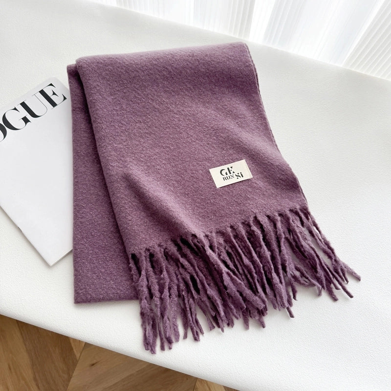 Women's Minimalist Solid Color Imitation Cashmere Tassel Scarf