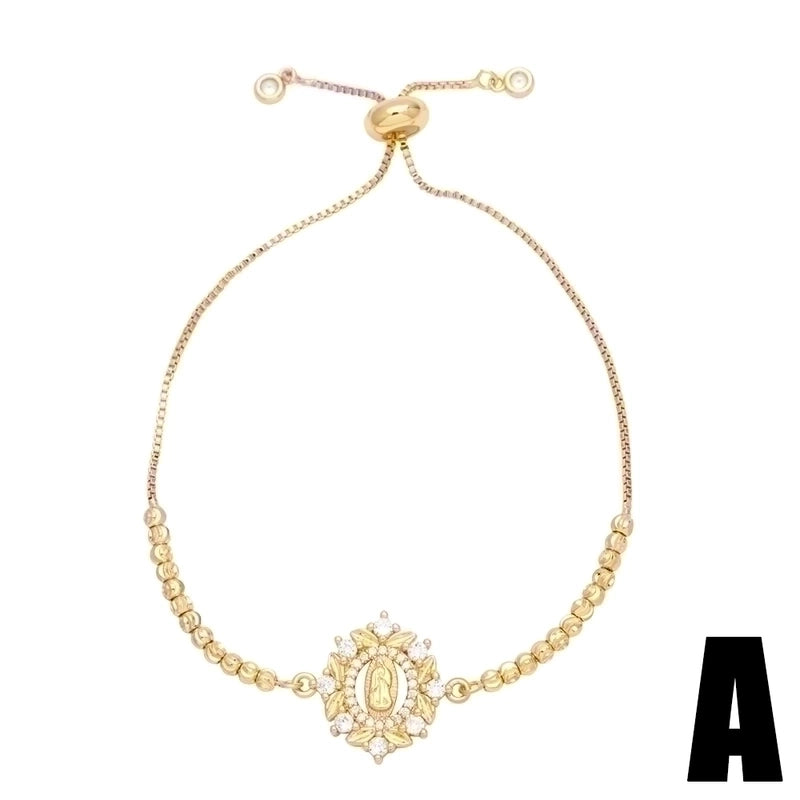 Retro Minimalist Cross Virgin Mary Heart Shape Copper Plating Inlay Zircon 18k Gold Plated Bracelets
