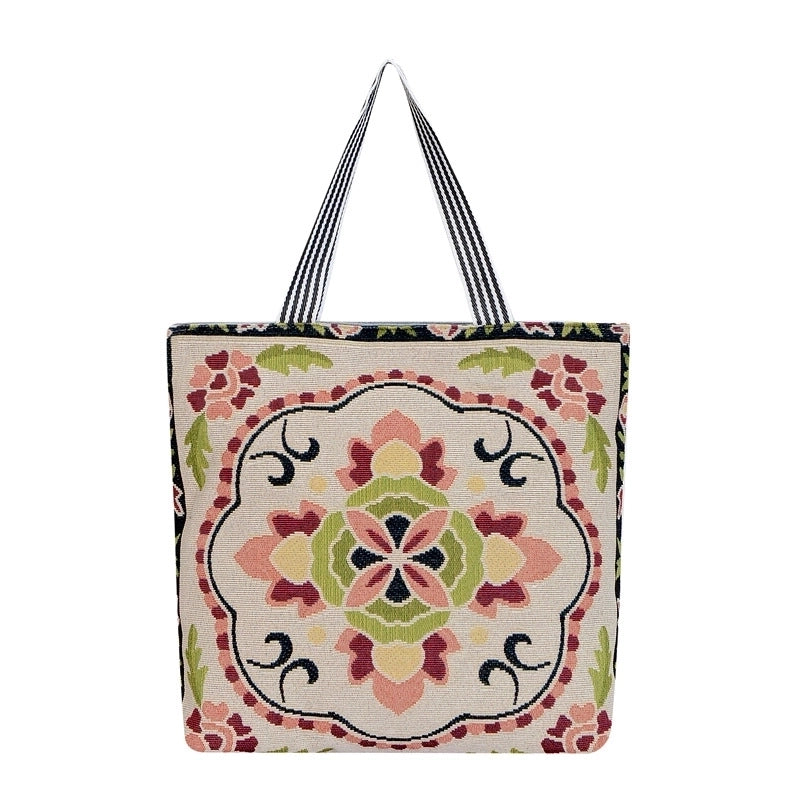Women's Medium Canvas Geometric Vacation Ethnic Style Zipper Canvas Bag