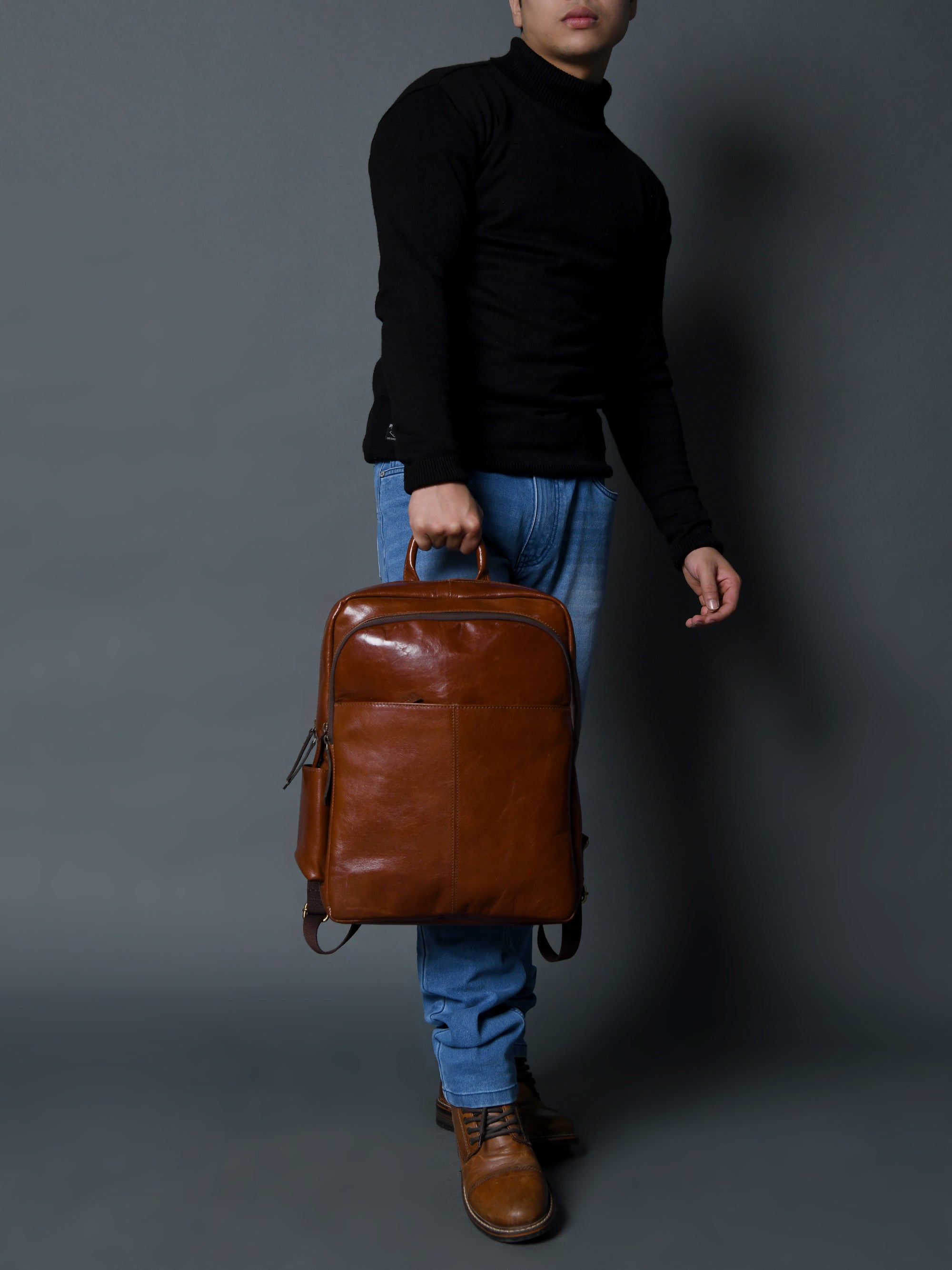 Luxury Italian Leather Backpack. Tan