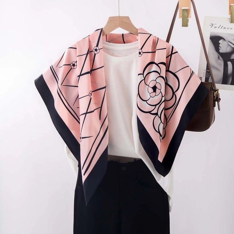 Women's Elegant Minimalist Stripe Flower Satin Silk Scarf