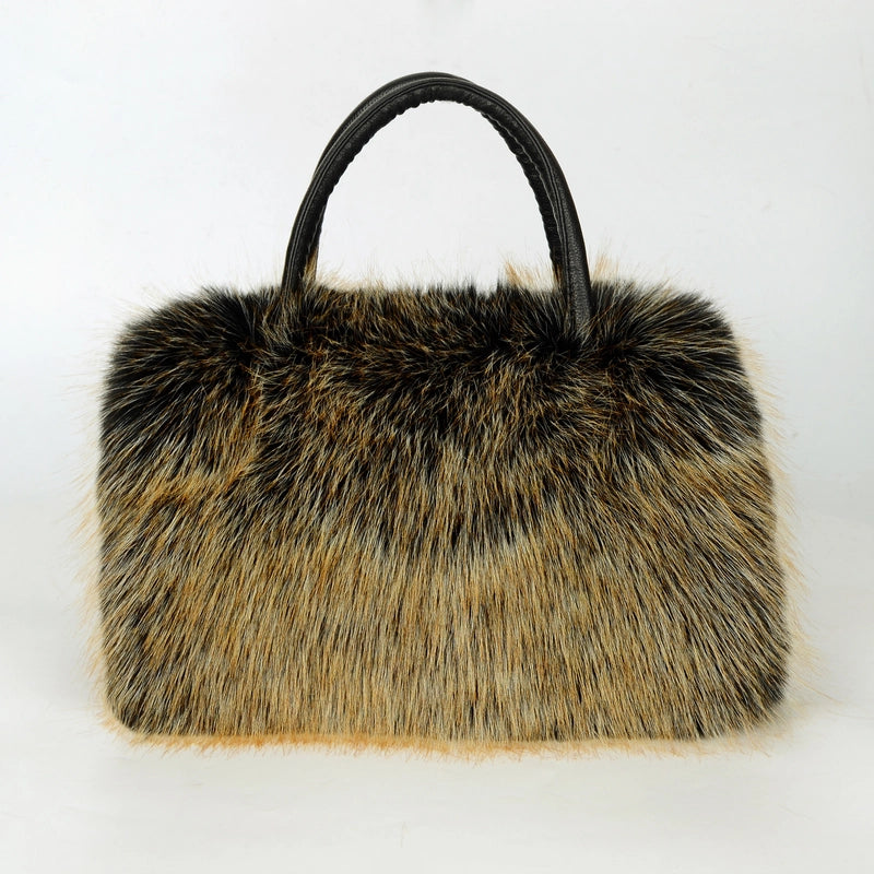 Women's Large Imitation Fur Solid Color Basic Classic Style Square Zipper Tote Bag