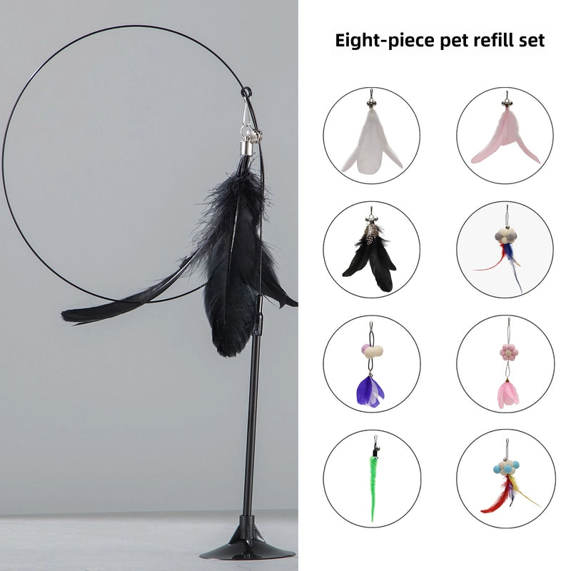 Upgrade Glue Suction Cup Steel Wire Rod Feather Tease Cat Stick Cat Self-Hi Relief Mi Toy Supplies
