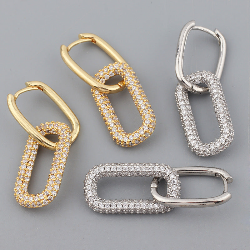 Women Diamond Metal Geometric Geometric Copper Earrings