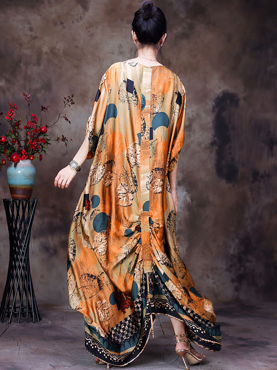 Plus Size Floral Vintage Women Batwing Sleeve Maxi Dress