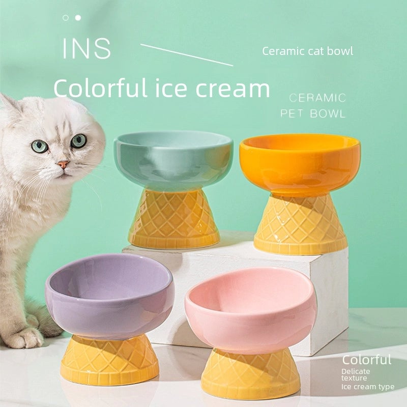 Cat Bowl Ceramic Protective Cervical Spine Drinking Bowl Pet Supplies Cute Oblique Mouth Anti-knock Dog Rice Bowl Cat Food Bowl