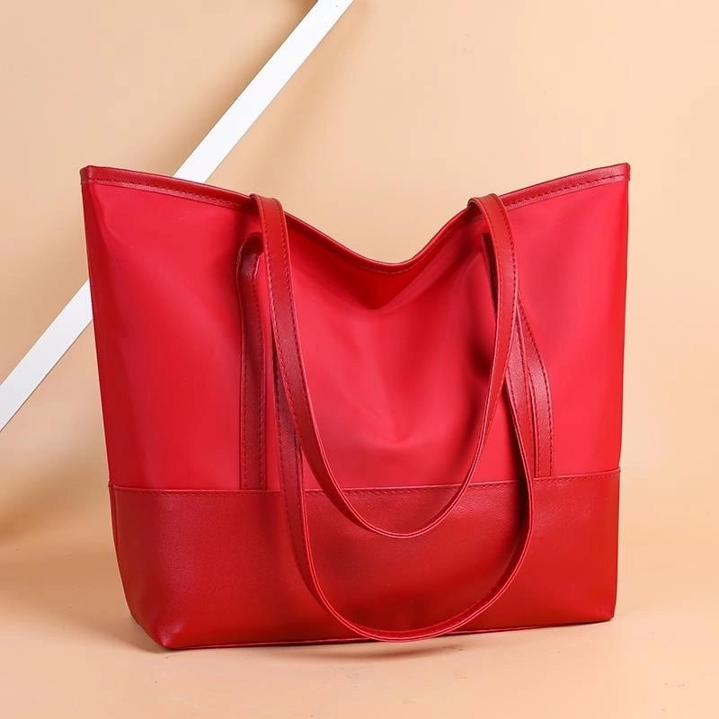 New Women's Tote Bag Korean Style Large Capacity Shoulder Bag Oxford Cloth Stitching Soft Leather Hand Bag
