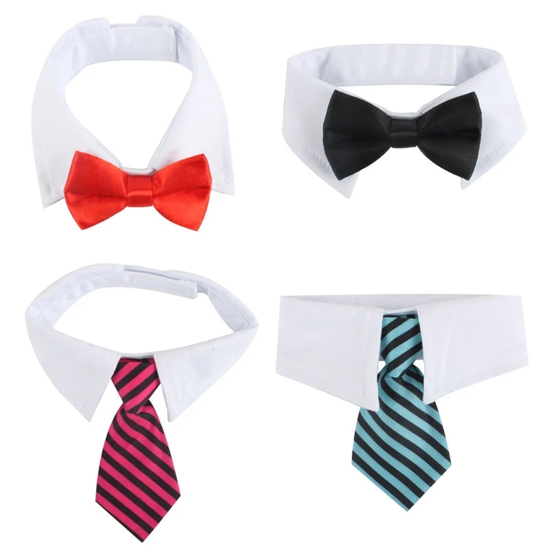 for Cat Tuxedo Necktie Dog Bow Tie with Handcrafted Adjustable Suit White Collar Formal Tie Tux Collar for Small Drop Shipping
