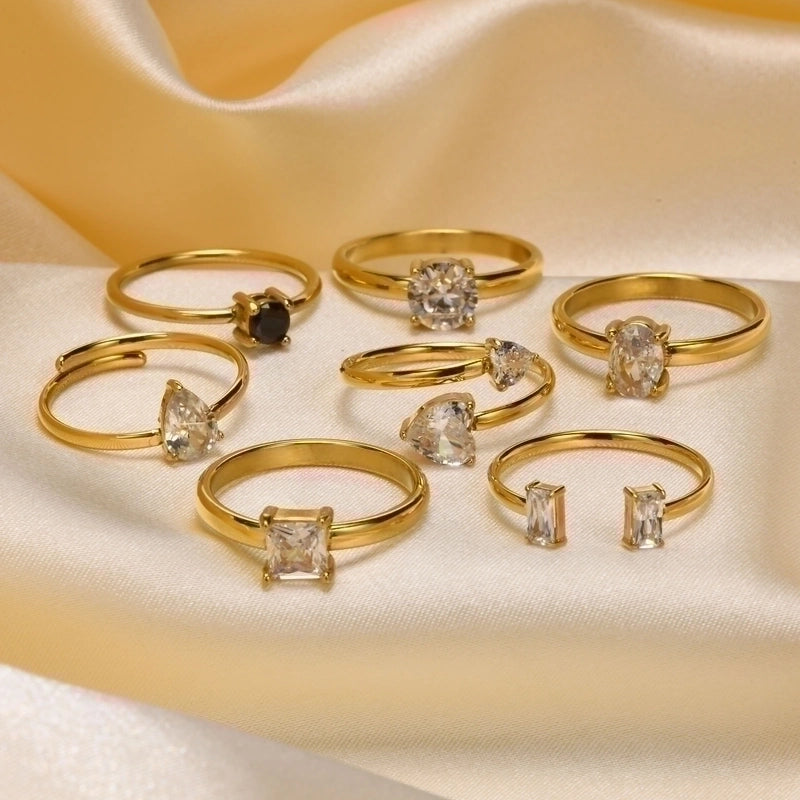 Casual Minimalist Geometric Heart Shape 201 Stainless Steel Zircon Gold Plated Plating Inlay Rings