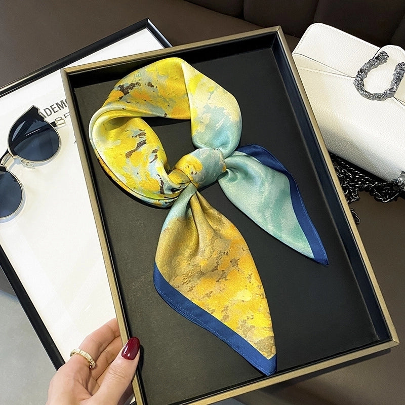 Women's Elegant Minimalist Flower Satin Printing Silk Scarf
