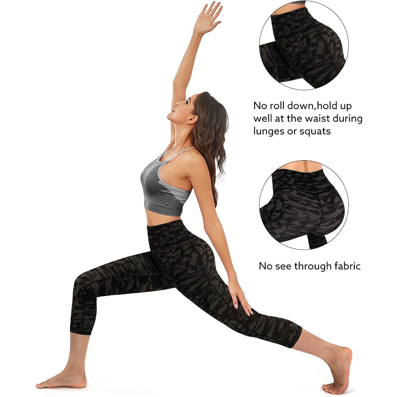 Women's High Waist Capri Yoga Pants Workout Leggings with Pockets For Tummy Control