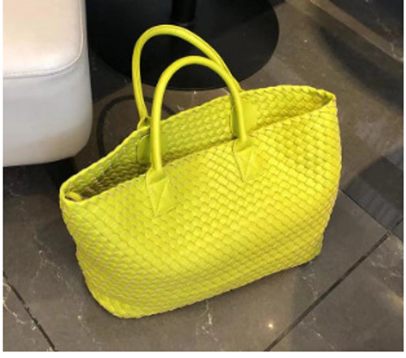 Women's Large Pu Leather Solid Color Streetwear Weave Square Open Tote Bag