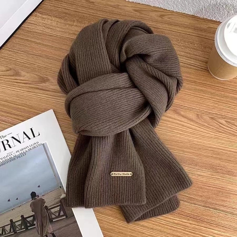 Scarf Women's Winter New Wool Knitted Solid Color Small Scarf Trendy Thickened Warm Long Scarf