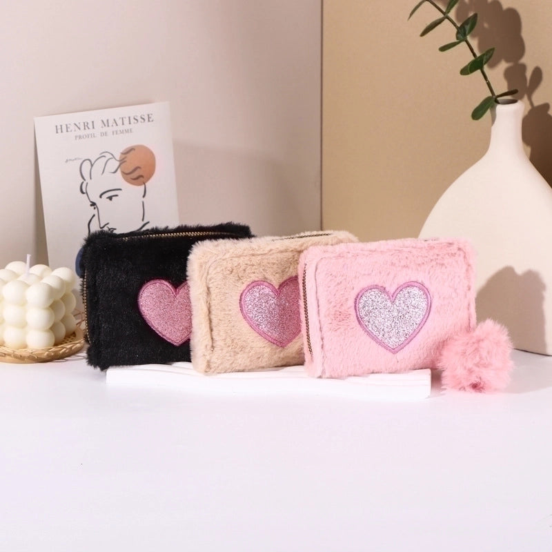 Women's Heart Shape Plush Zipper Coin Purses