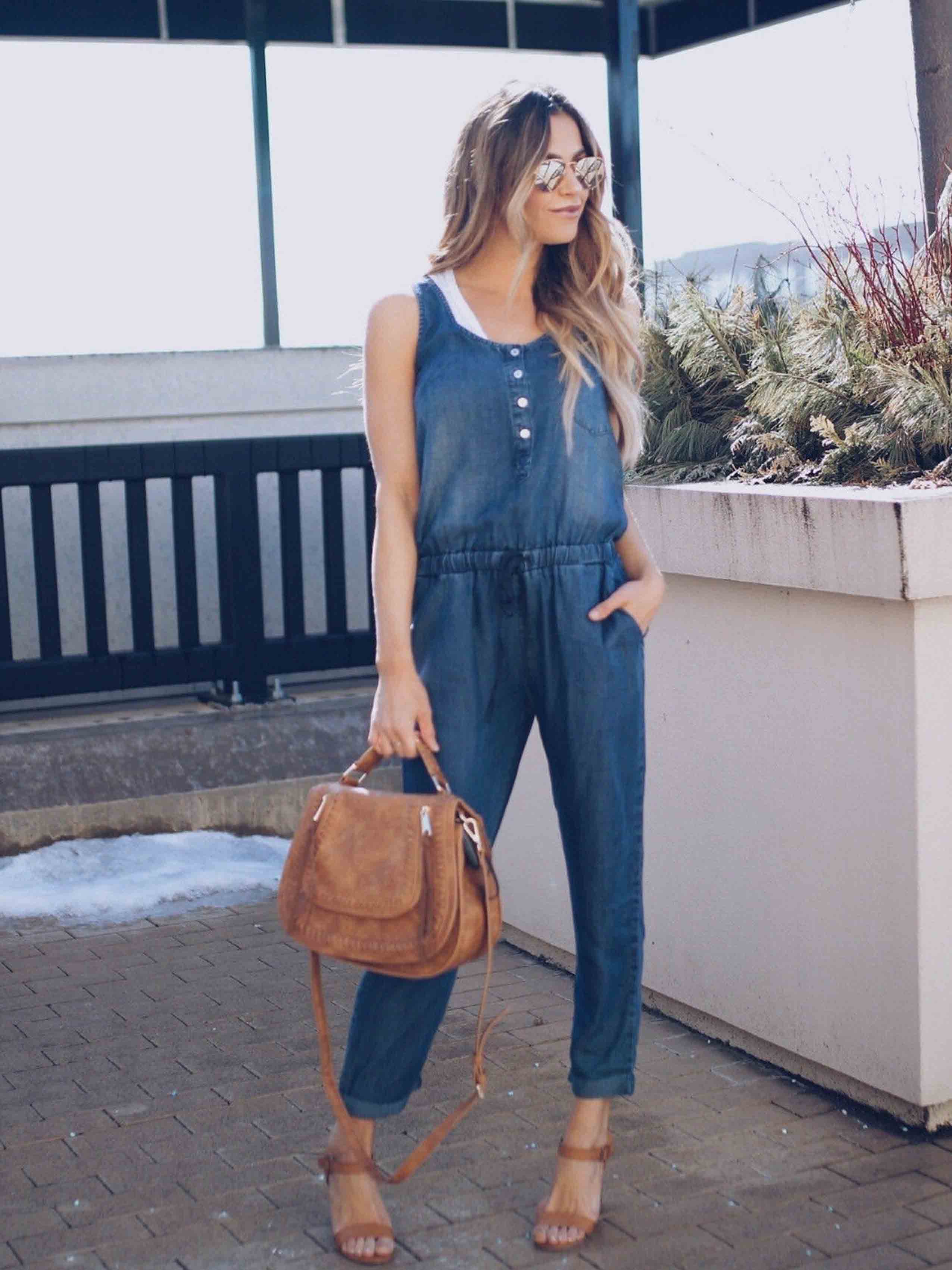 Casual Vest Denim Jumpsuit