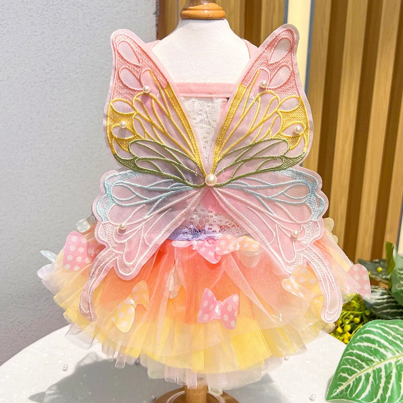 Dog Clothes Summer Thin Cat Princess Dress Rainbow Butterfly Tutu Dress Pet Clothes Dress Supplies