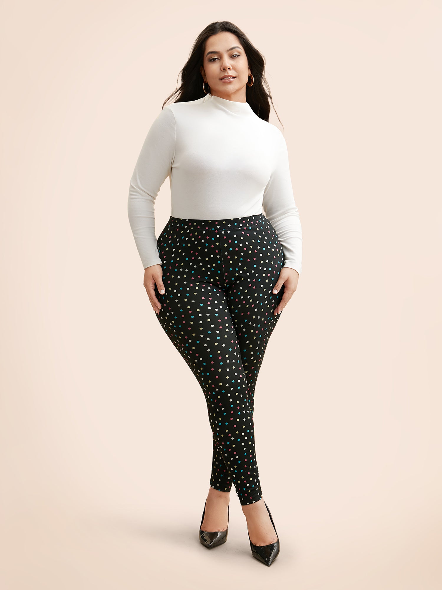 Color Polka Dot Mid Rise Skinny Leggings