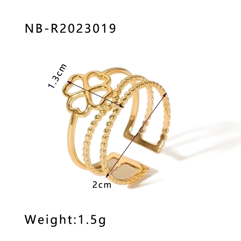 Stainless Steel 18K Gold Plated IG Style Basic Minimalist Plating Four Leaf Clover Heart Shape Flower Open Rings