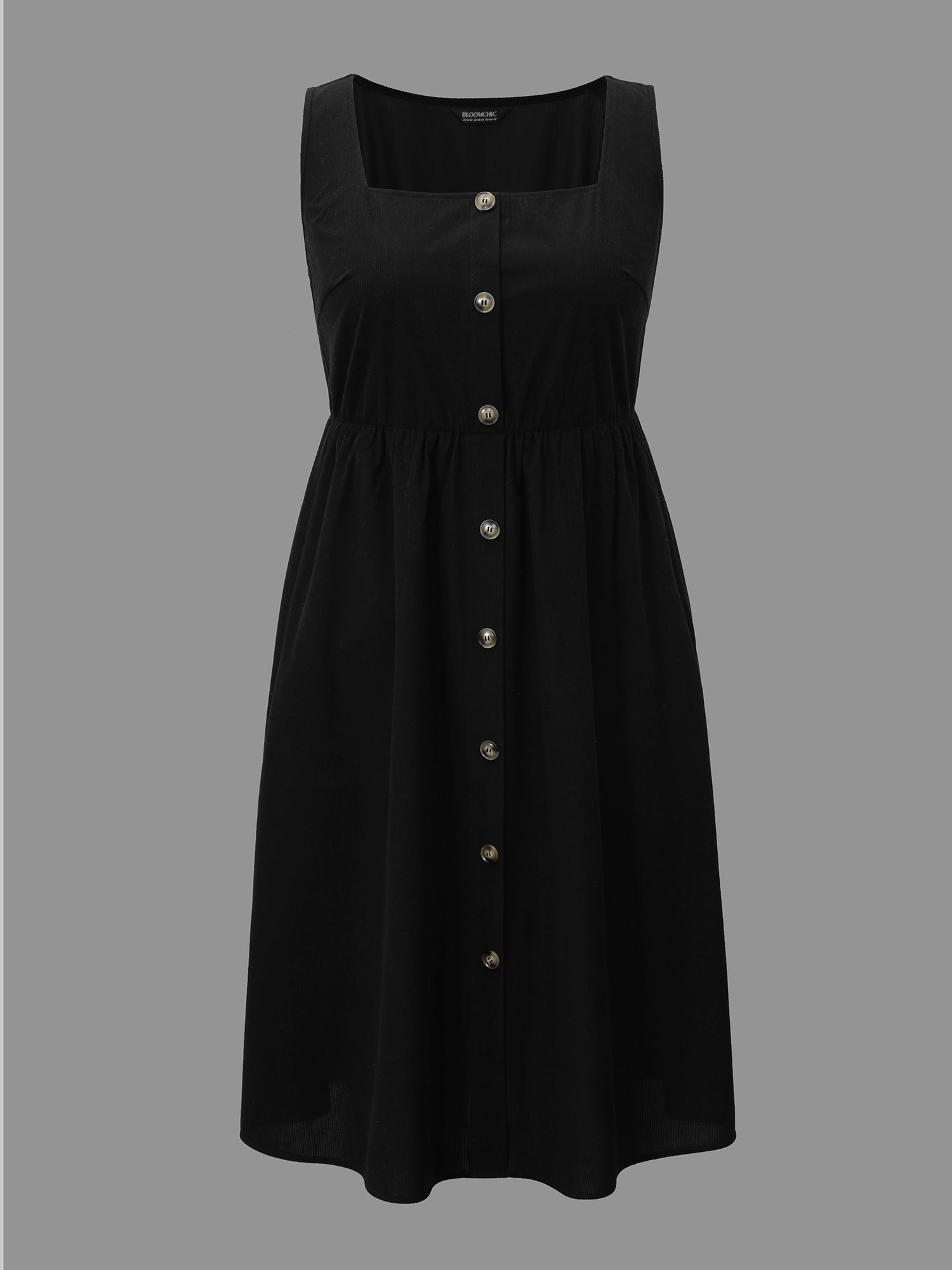 Corduroy Square Neck Button Detail Dress