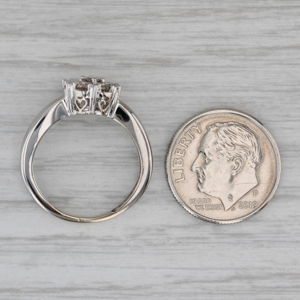 Diamond Cluster Engagement Ring 14k White Gold Size 5.5
