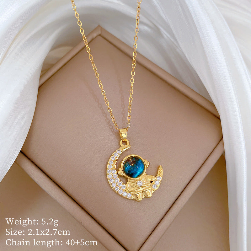 Cartoon East Asia Symbol Lucky Cat Geometric Titanium Steel Diamond Inlay Necklaces
