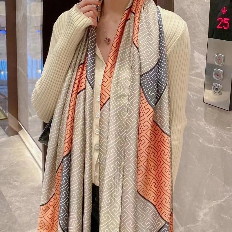 Women's Classic Style Flower Satin Printing Scarf