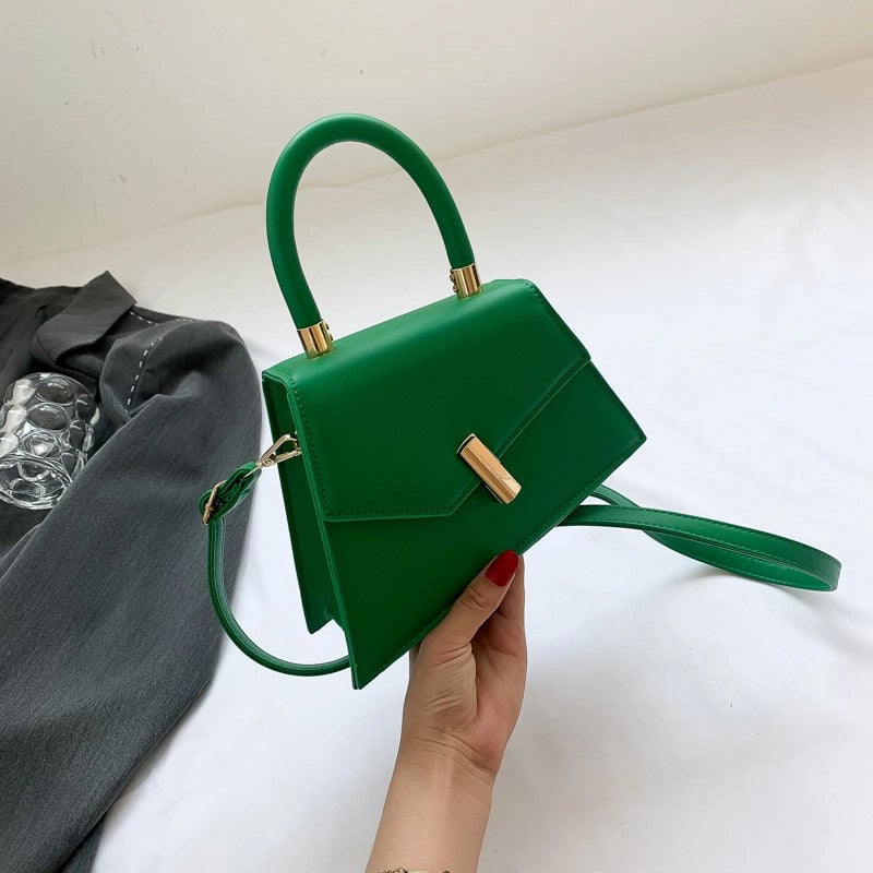 Women's Medium Pu Leather Solid Color Streetwear Lock Clasp Handbag Crossbody Bag