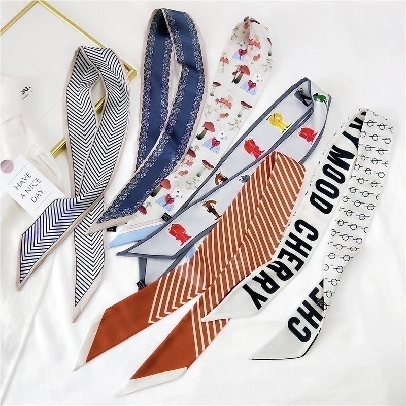 Fashion Streamer Printing Bow Silk Scarf