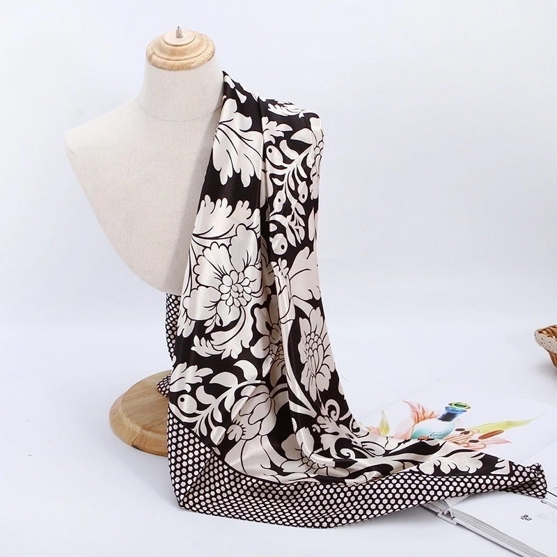 Women's Elegant Flower Satin Printing Silk Scarves