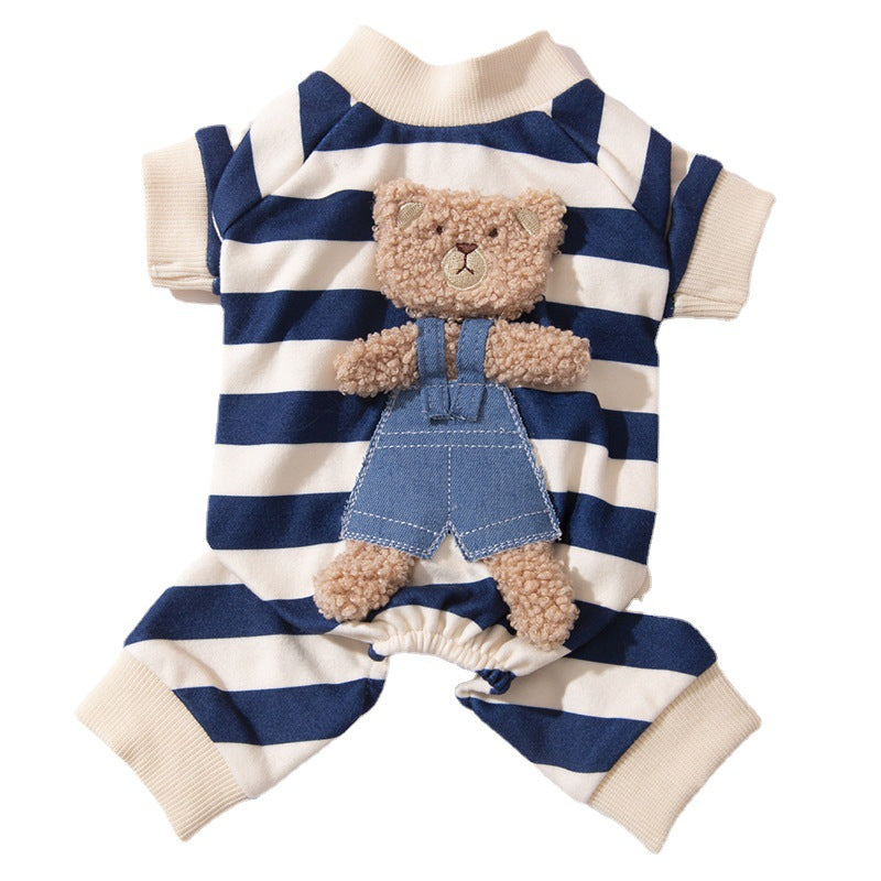 Striped Bear Printed Dog Cat Jumpsuit
