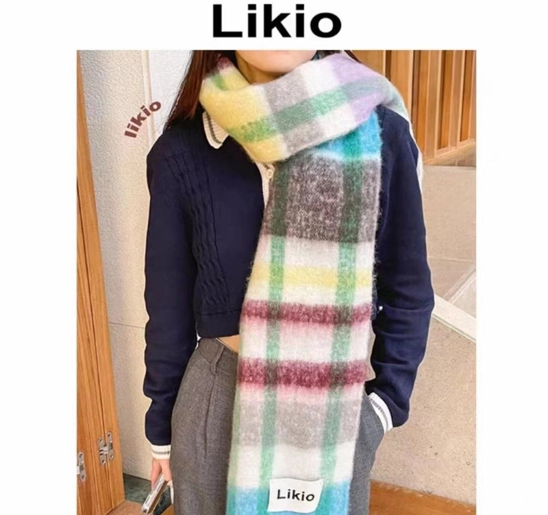 Latest Mohair Striped Tassel Scarf Fashion Geometric Gradient Shawl Versatile Thickened Scarf