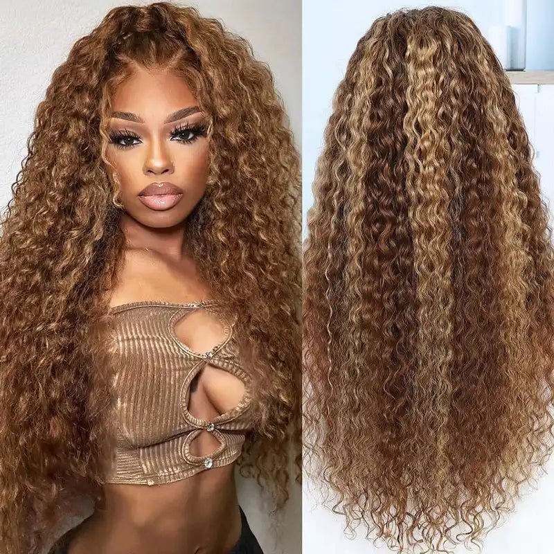 🔥Water Wave Highlight Ombre Color Invisi Strap Snug Fit 360 Skin Lace Frontal Wig Glueless Human Hair