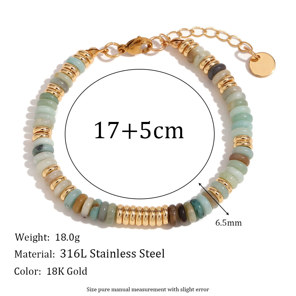 Women Fashion Round Circle Geometric Stainless Steel 18K Gold Plated Bracelets