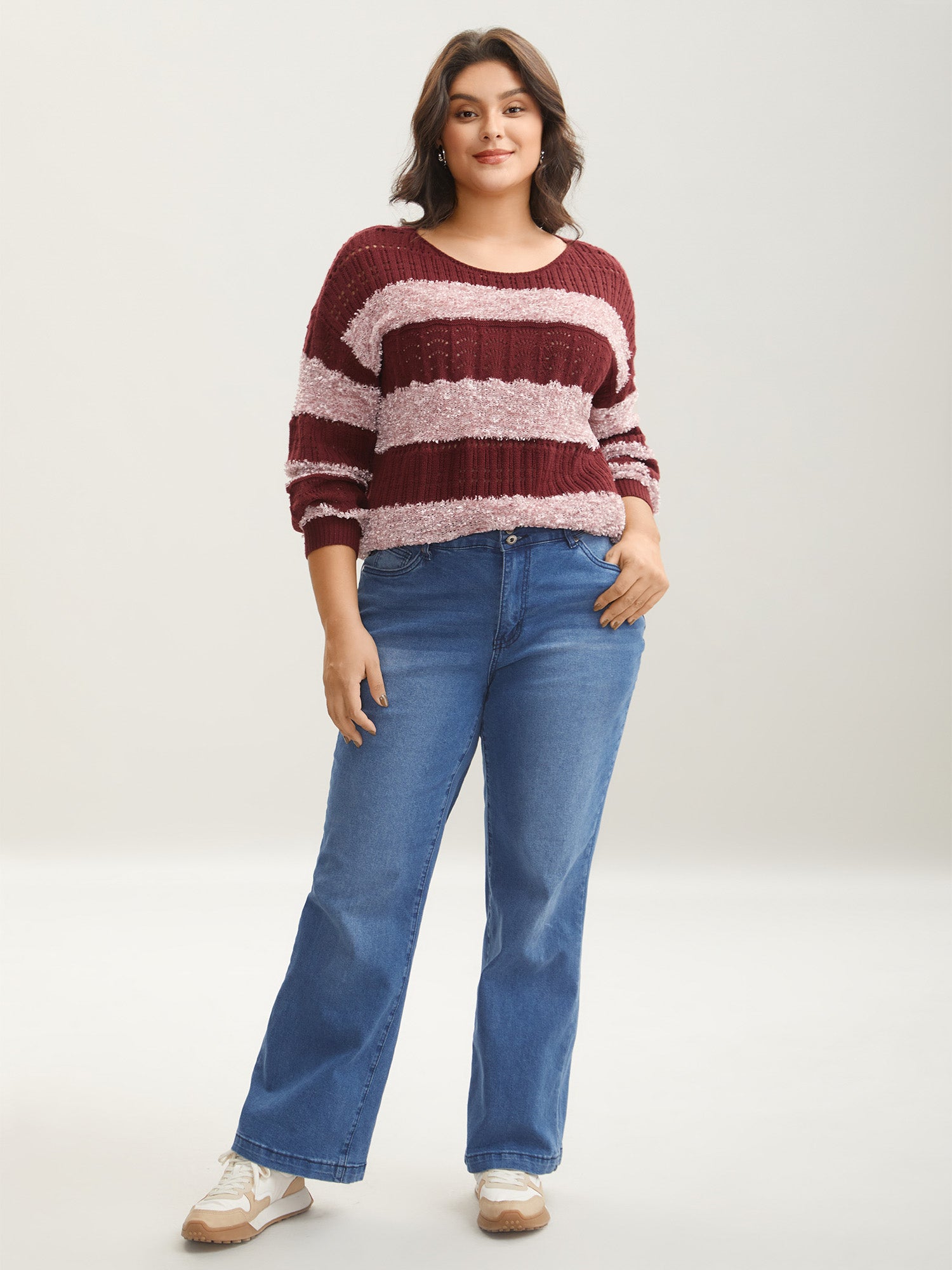 Striped Color-Block Textured Pullover