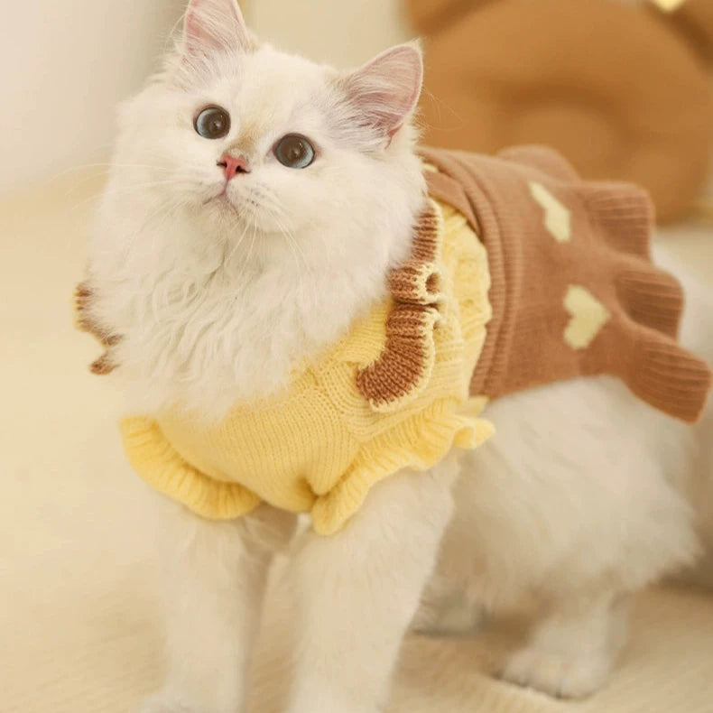 Ruffled Collar Knitted Dog Cat Sweater Dress