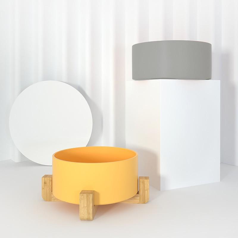 Ceramic Bowl with Wooden Stand in Yellow