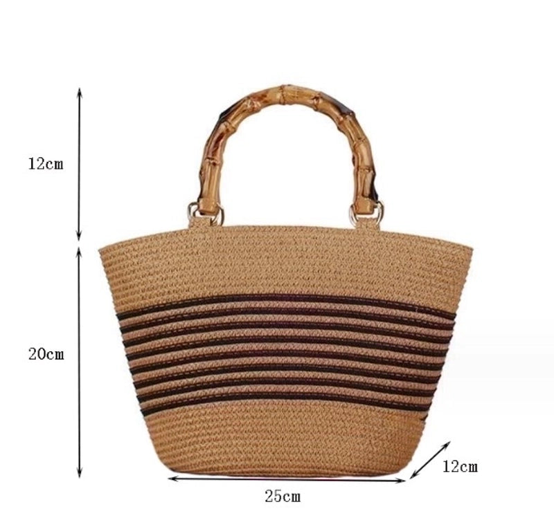 Women's Small Straw Color Block Business Shell Zipper Handbag