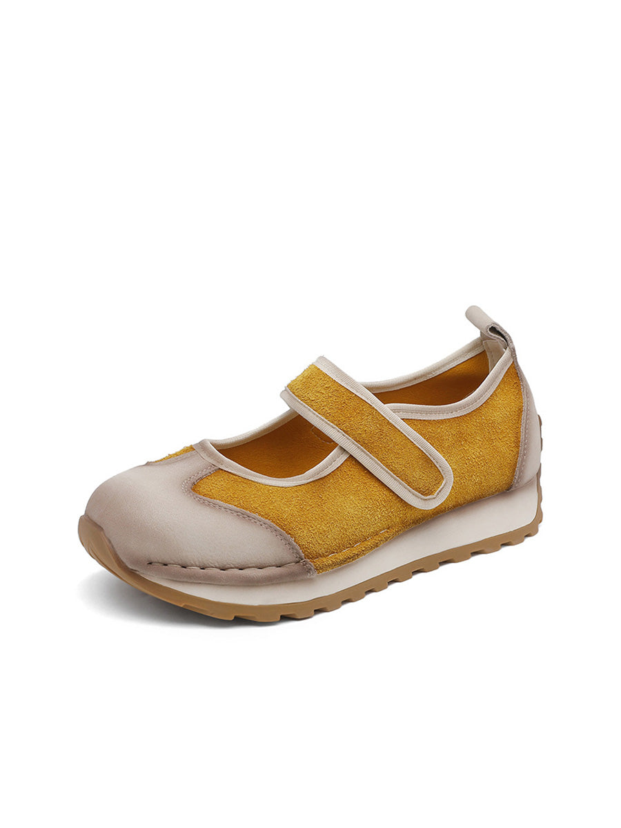 Women Summer Vintage Colorblock Leather Low Heel Shoes