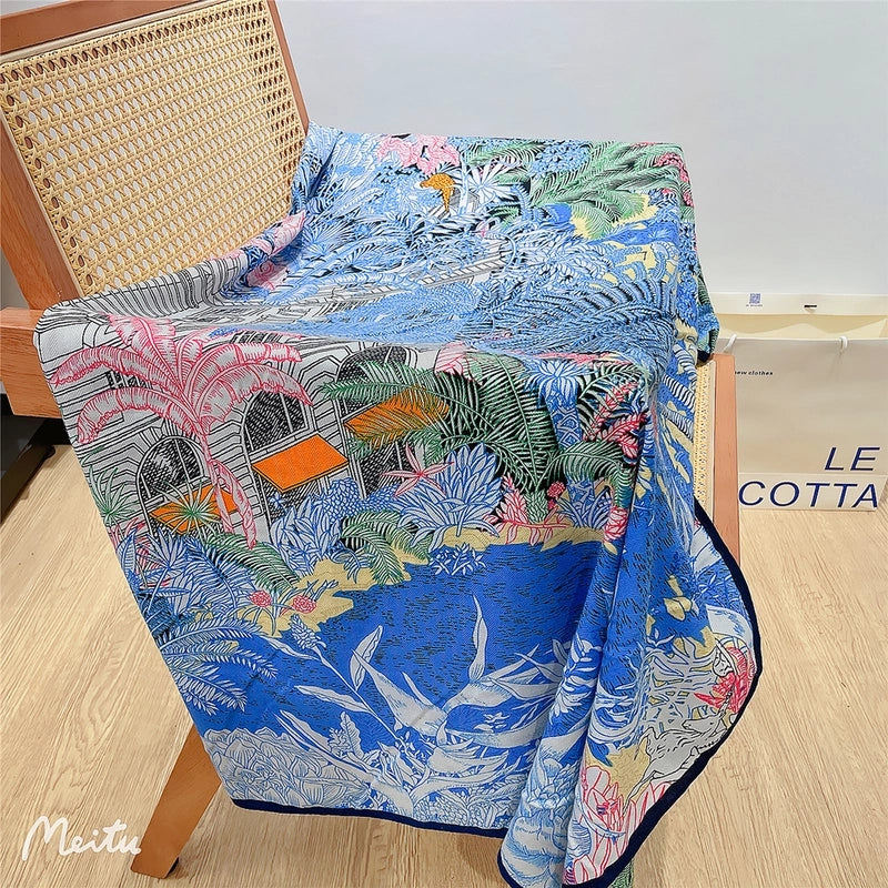 Women's Elegant Business Basic House Plant Imitation Silk Wool Scarf