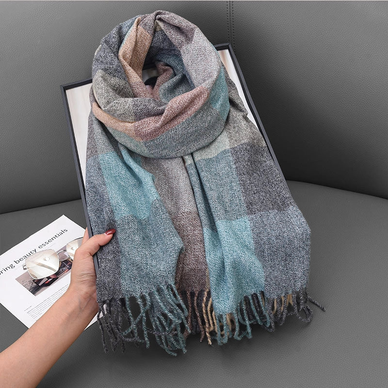 Unisex Lady Lattice Imitation Cashmere Tassel Scarf