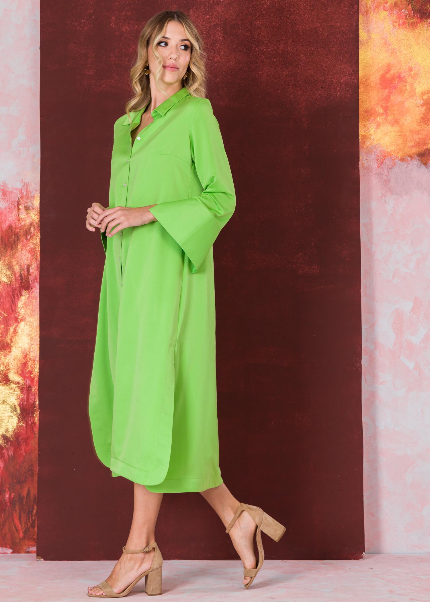 Button down shirt dress with large cuff detail