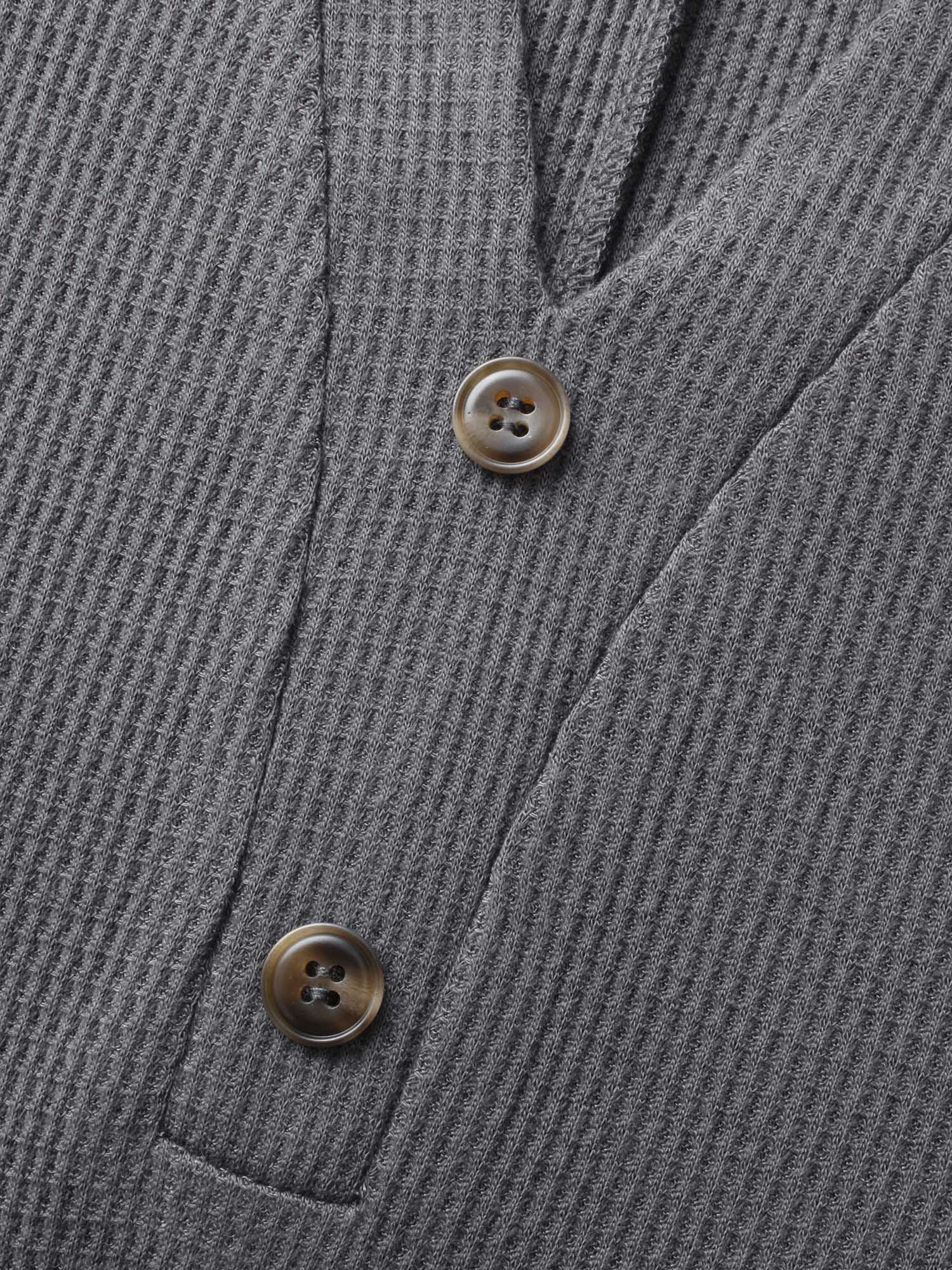 Notched Waffle Knit Button Detail Dress