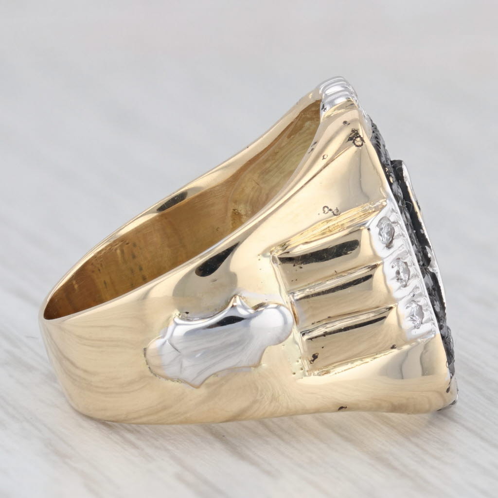 0.62ctw Black White Diamond Masonic Ring 18k Gold Square Compass Blue Lodge