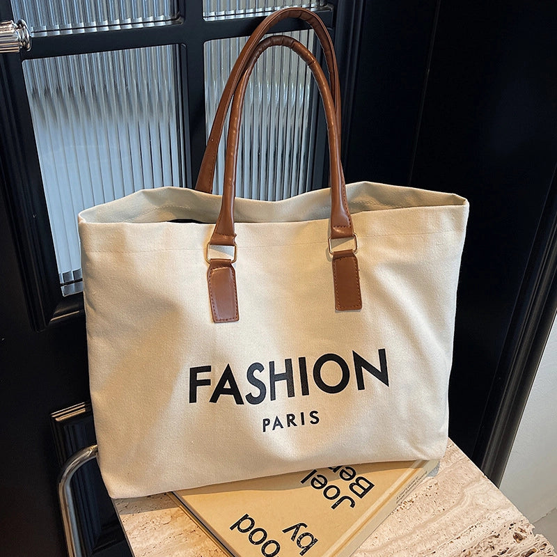 Women's Large Canvas Letter Classic Style Square Open Tote Bag
