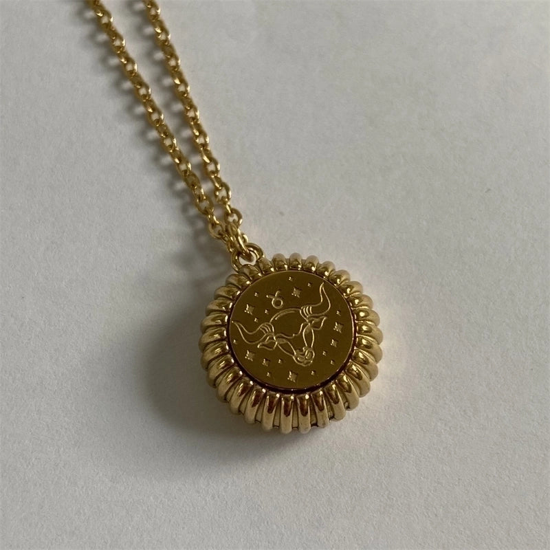 201 Stainless Steel 304 Stainless Steel Gold Plated Retro Plating Constellation Pendant Necklace