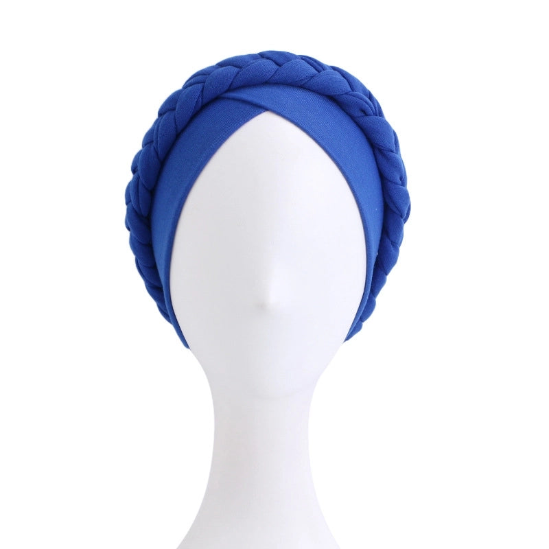 Ethnic Wind Twist Braid Turban Hat Wrapping Cap Solid Color Elastic Chemotherapy Cap Ethnic Cap JDT-429D