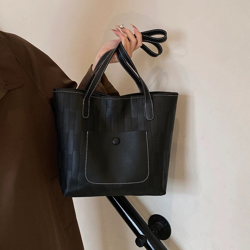 Women's Pu Leather Solid Color Classic Style Square Zipper Tote Bag