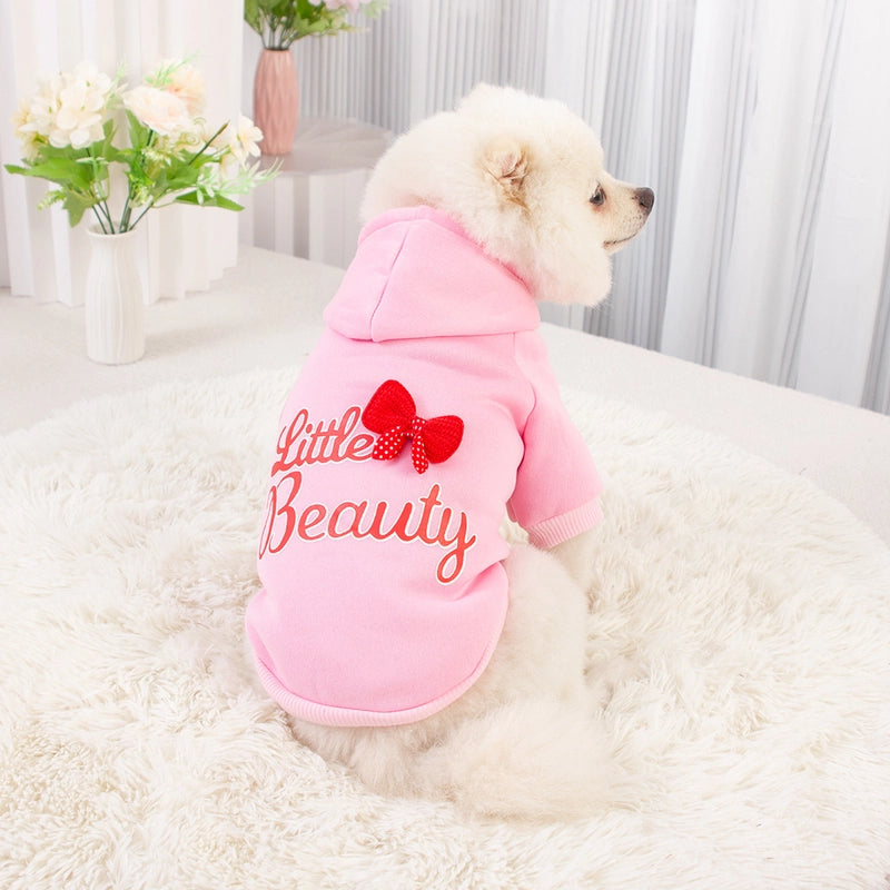 New Dog Clothes Hooded Vests Plus Velvet Warm Small Beautiful Multi-color Traction Rope Hole